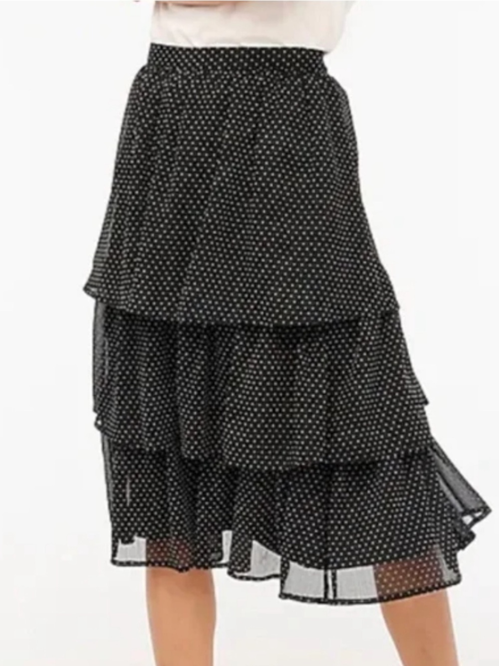 J Crew Polka Dot Ruffle Tiered Midi Skirt Ruffle Layered